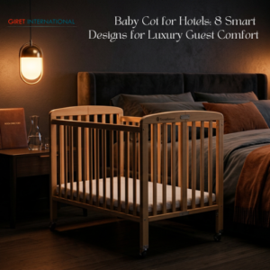 Luxury hotel room featuring premium baby cot for infants