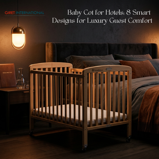 Luxury hotel room featuring premium baby cot for infants