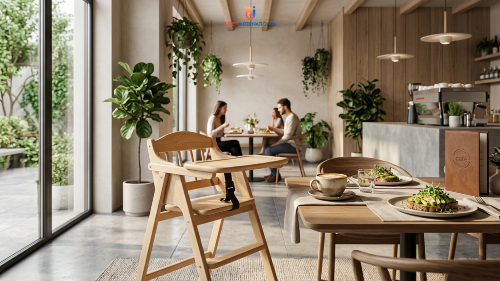 Portable baby chair by Giret International for hospitality spaces