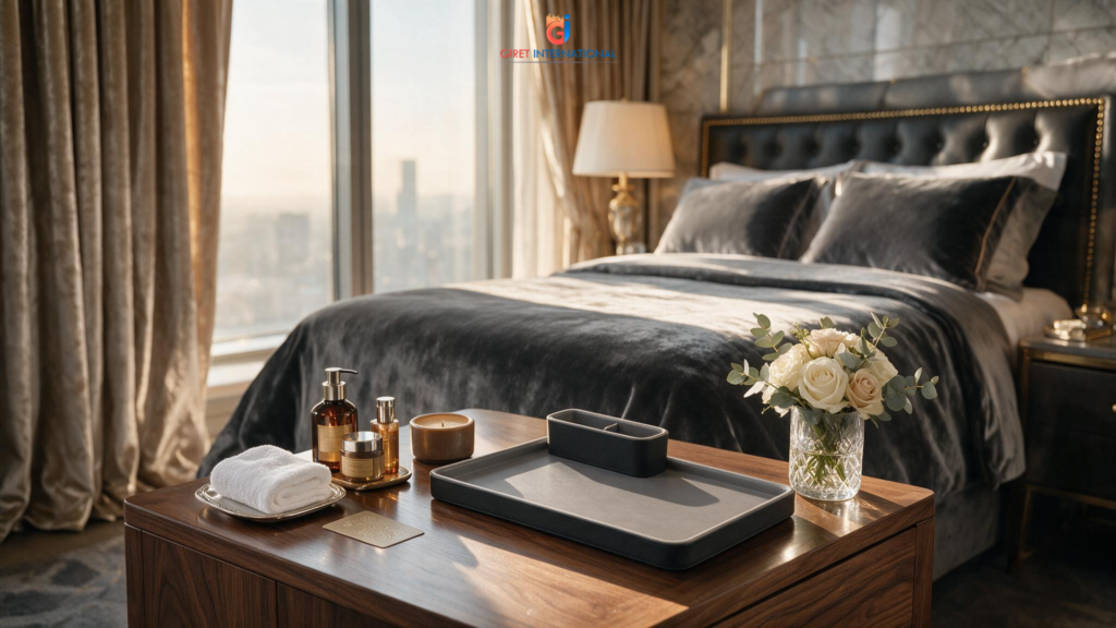 Modern Tray Leatherite by Giret in black with sachet holder