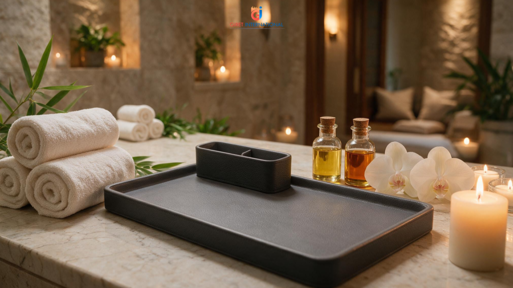 Tray Leatherite by Giret for organized tea and coffee presentation